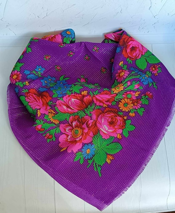 Vintage Floral shawl Lilac scarf Pashmina Woman's… - image 1