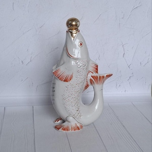 Vintage 60s Porcelain Decanter Fish Sake With a commemorative engraving Retro kitchen decor Vintage Home decor USSR