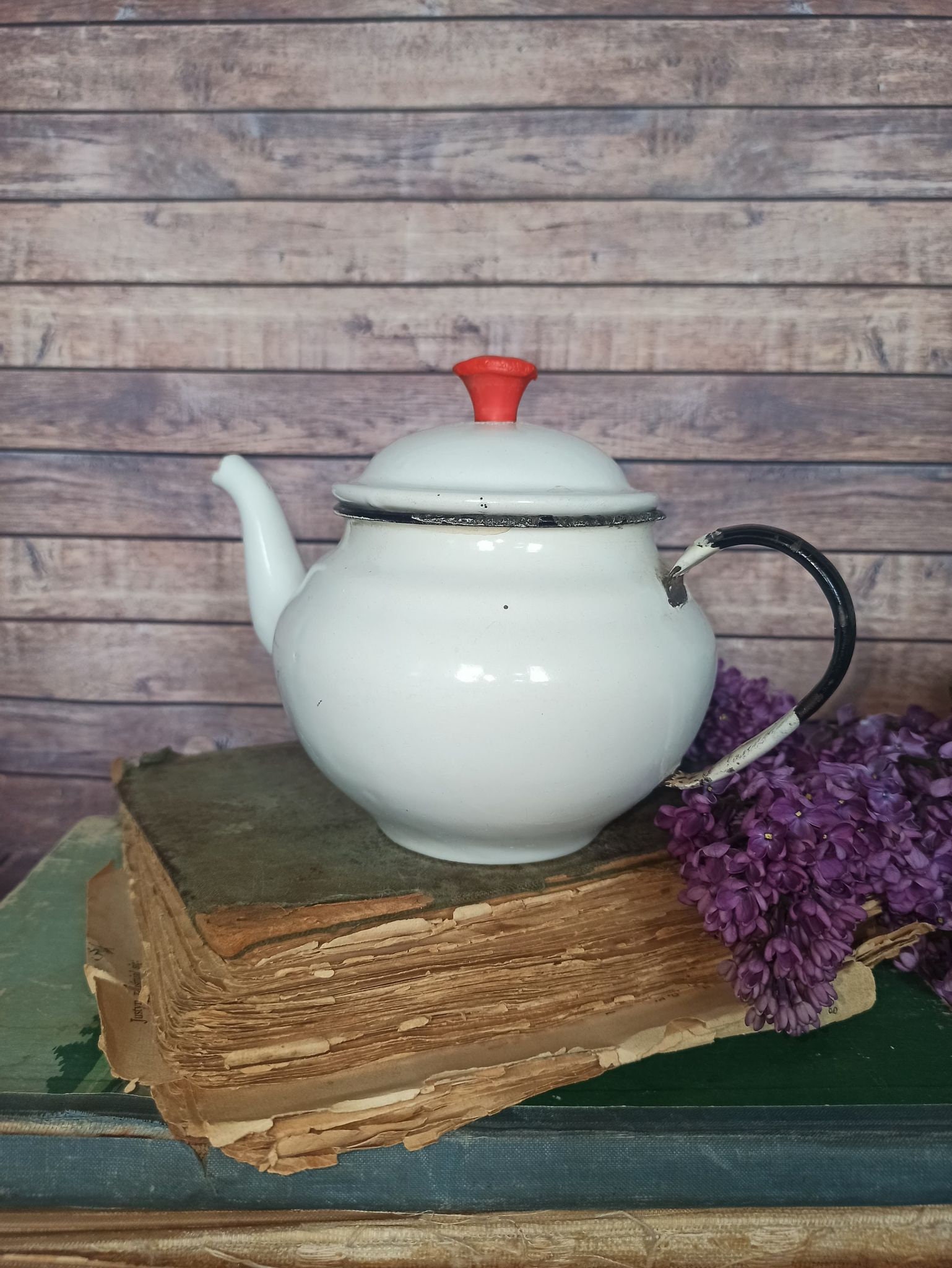 Enamel Antique teapot Coffee pot Retro metal flower vase Etsy