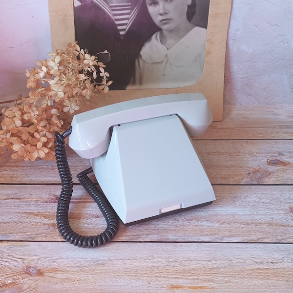 Retro office decor Old light blue phone Vintage Home decor Vintage telephone Desk phone Dial disc phone Telephone USSR