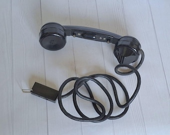 Vintage rotary telephone parts, Handset from a landline phone of the USSR, Carbolite telephone handset, Dial phone bells parts