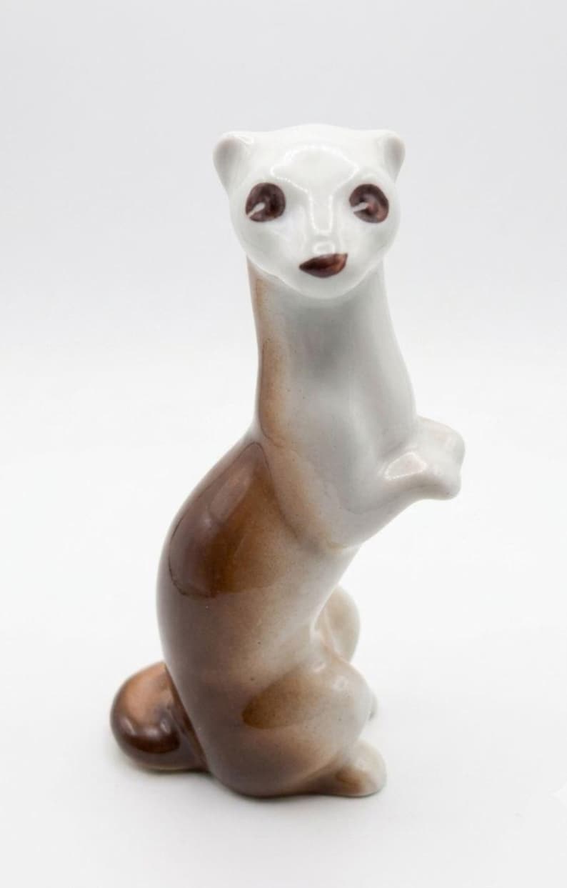 Vintage-Porzellanfigur Wiesel, glasiertes Porzellan, Vintage-Wohndekoration, minimalistische Kinderzimmerdekoration, Waldtier Bild 2