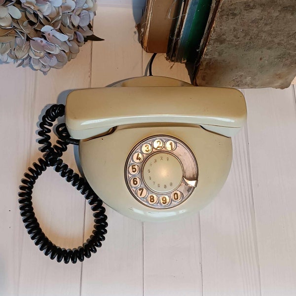 Vintage round telephone Retro Home decor Old grey rotary phone USSR