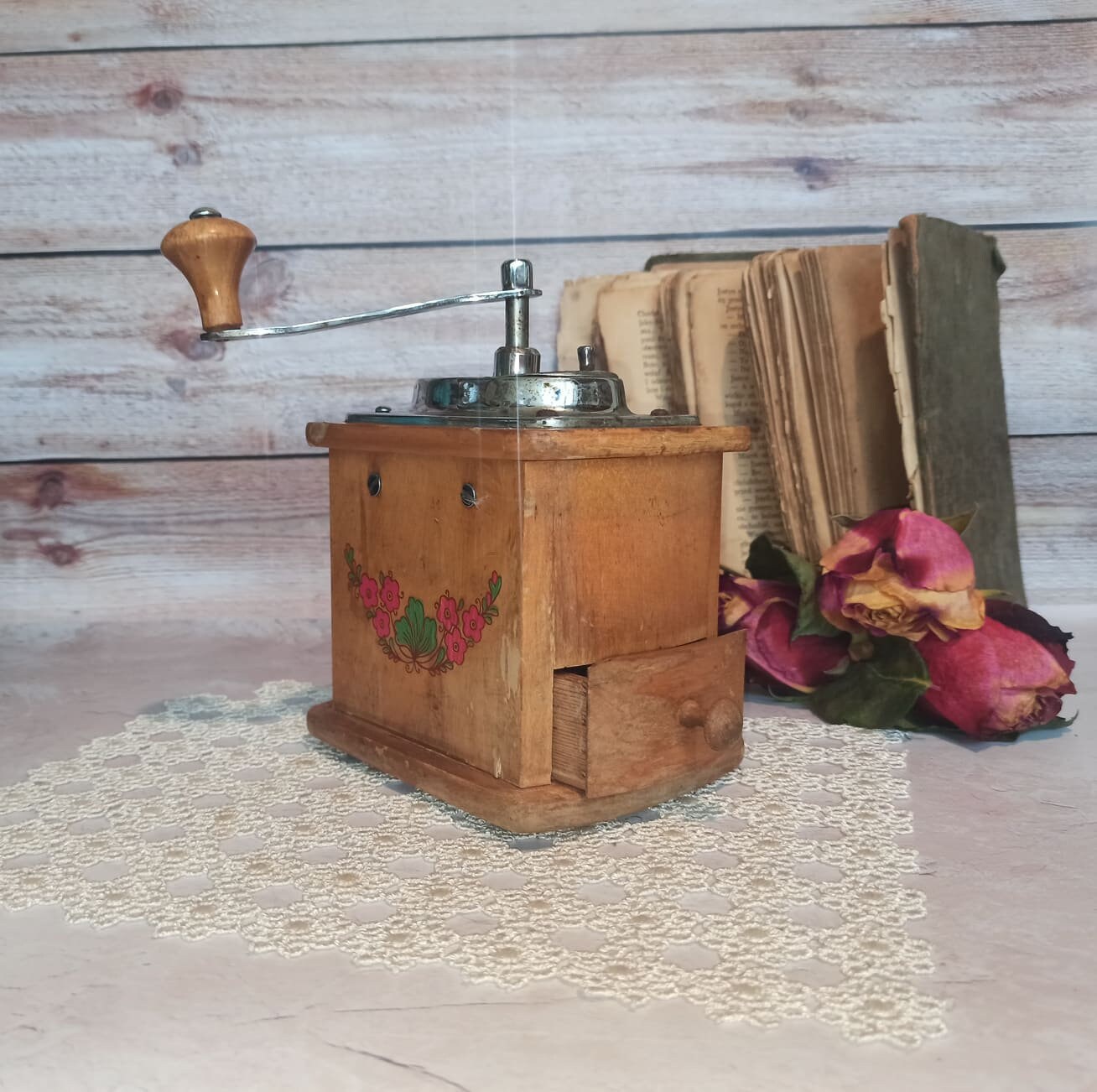 Vintage Wooden Coffee Grinder Soviet Metal Pepper Mill Retro 