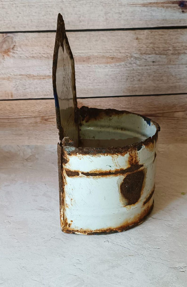 Rustic Metal Container Antique Enamel Kitchen Container Wall Mounted Cereal Container Country ...