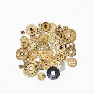 Set of vintage clock watch movement brass metal parts gears Bridges cogs steampunk Art Clock watch repair restore