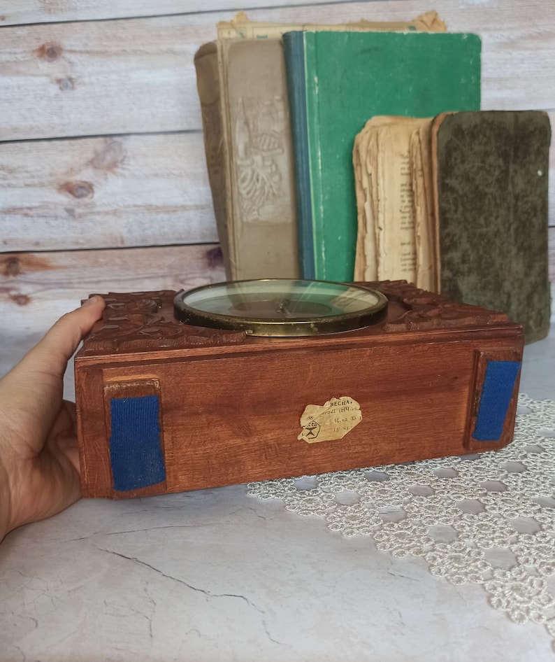 Vintage 70s Vintage Home decor Retro Clock the USSR Vintage decor Wooden mantel clock Suitcase table clock Mechanical desk wind up clock image 4
