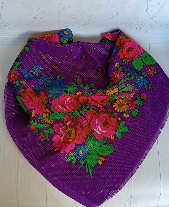 Vintage Floral shawl Lilac scarf Pashmina Woman's… - image 2