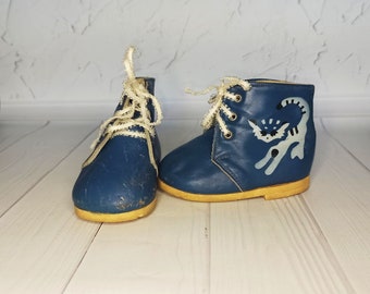 USSR Leather Kids boots Vintage Leather Baby Boots USSR baby shoes Retro boots Vintage Decor Kids room decor Antique shoes Old Baby Shoes