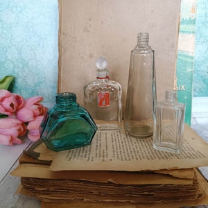 Set Antique Inkwell Bottle Vintage decor Retro Vintage Home decor