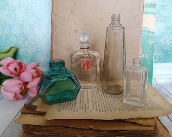Set Antique Inkwell Bottle Vintage decor Retro Vintage Home decor