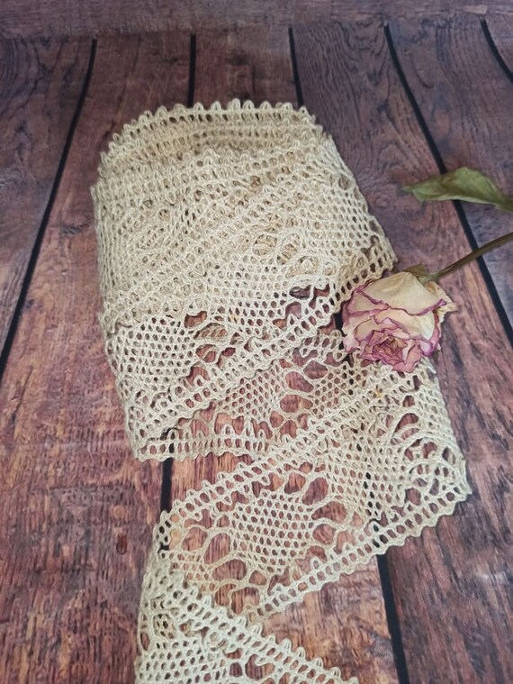 Antique lace 90,5 in Vintage lace Antique lace trim Linen lace Antique Linen lace Retro lace Wedding lace White lace Old lace Knitted lace
