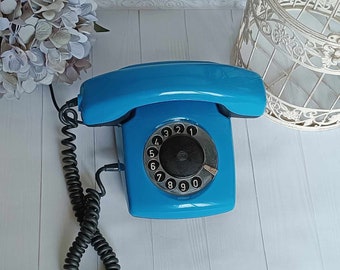 Retro office decor Old blue phone Vintage Home decor Vintage telephone Desk phone Dial disc phone Telephone USSR
