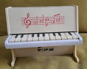 ヴィンテージおもちゃのピアノ - 脚付きブルー塗装木製 - 8つの鍵盤 