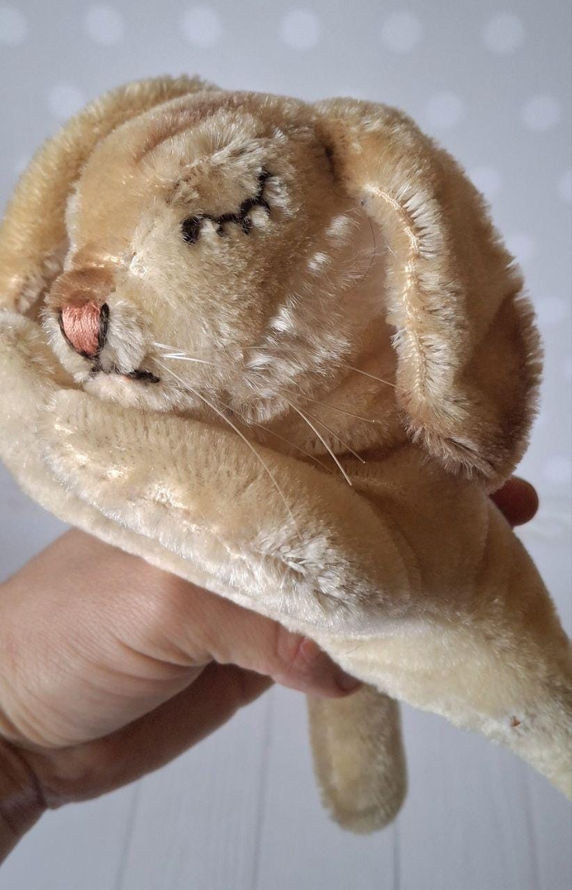 Rare Vintage Steiff SLEEPING Hansi Rabbit 7317 Mohair Floppy