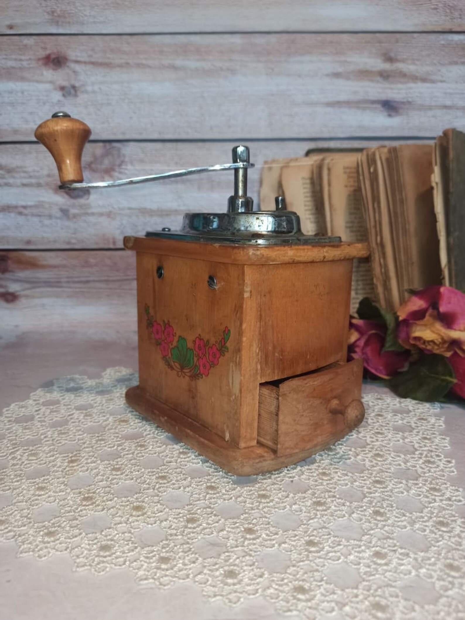 Vintage Wooden Coffee Grinder Soviet Metal Pepper Mill Retro Etsy