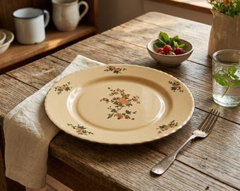 Plato floral esmaltado vintage, vajilla esmaltada de la era soviética, decoración rústica de cocina de mediados de siglo, plato retro con flores silvestres, artículo de colección de la URSS.