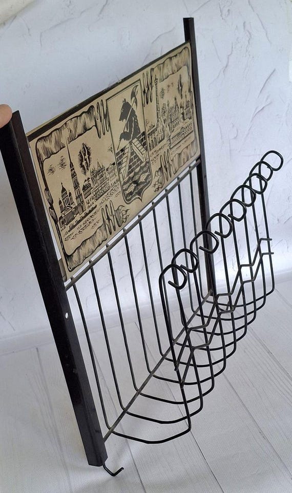 Vintage Magazine Holder USSR ,80s Post Modern Metallic Black Wire
