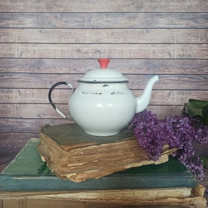 Enamel Antique teapot Coffee pot Retro metal flower vase Vintage Home decor Country kitchen decor Rustic enamelware Old milk can