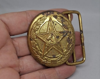 Fibbia per cintura da ufficiale delle Forze Armate dell'URSS, fibbia in ottone per cintura dell'esercito, stella militare dell'URSS, esercito vintage da collezione