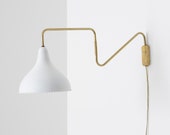 Bent Karlby for Lyfa, vintage white and brass wall lamp, mid century modern pendant lamp, Scandinavian white design sconce, wall fixture