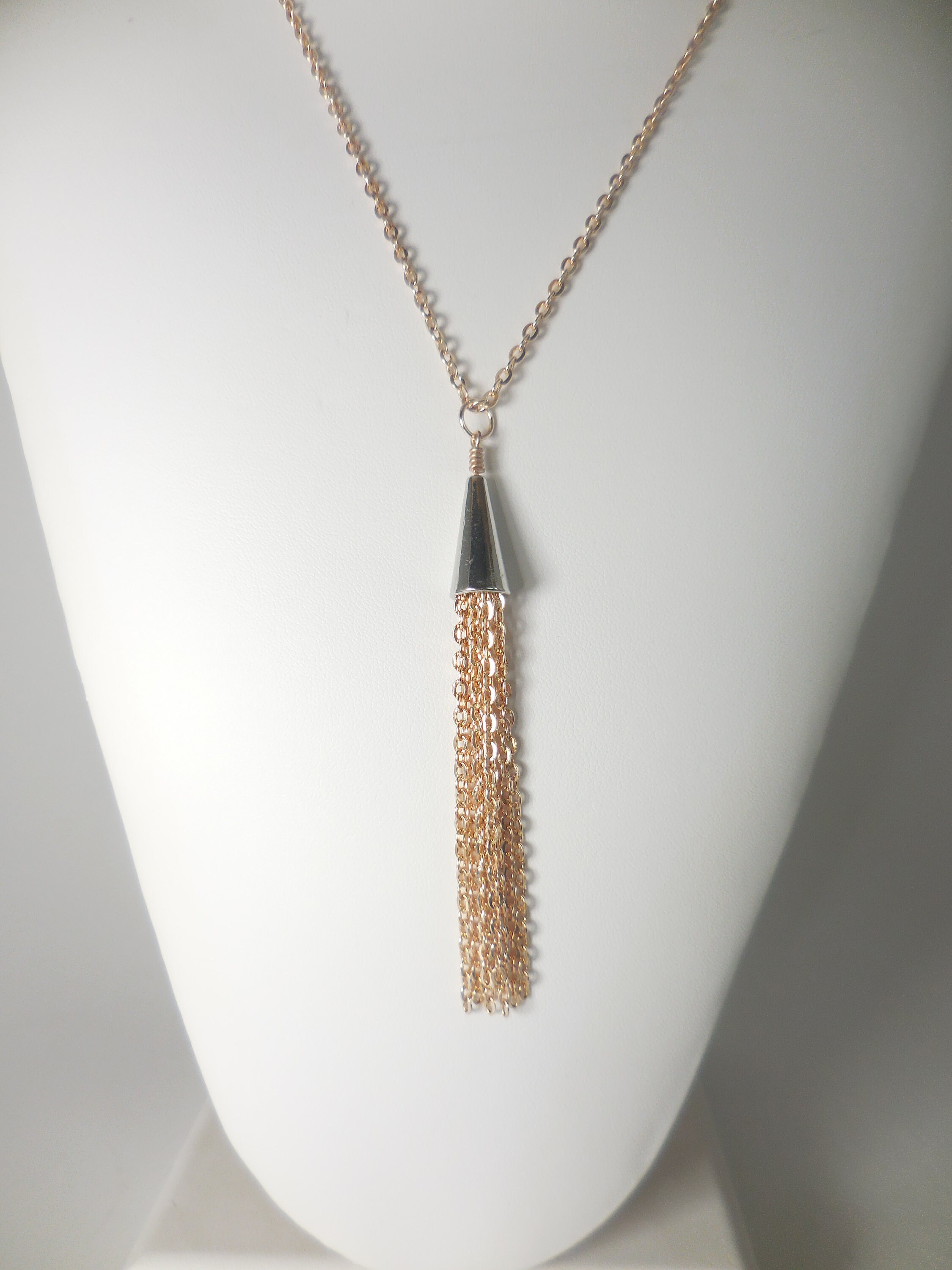 Long Rose Gold Tassel Necklace | Etsy 