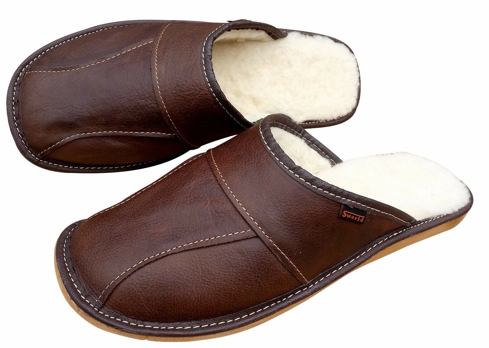 Mens leather slippers with best sale fur