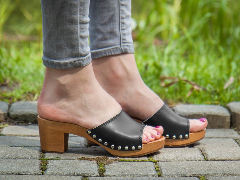 suede clogs with heel
