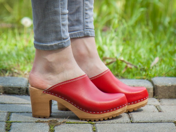 Red Leather Clog Sandals for Women Women Clogs With Medium | Etsy