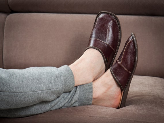 Dark Brown Leather Mens Slippers Warm Winter House Slippers For Men Men S House Shoes Slip On Slippers Leather Slip In Home Shoes Men