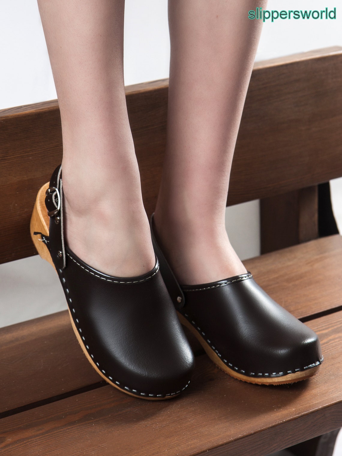heeled clogs with strap