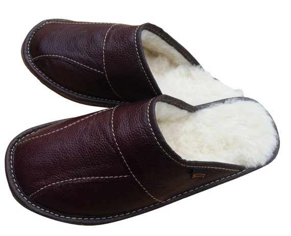 Men Slippers Slip On House Shoes In Brown Or Black Winter Sheepskin Slippers For Men Mens Leather Slippers Black Fur Mens Slippers