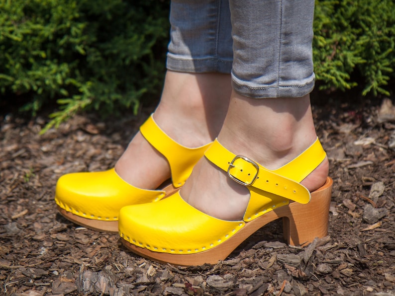 Yellow Mary Jane Wooden Clogs High Heel Clogs Swedish Wooden - Etsy