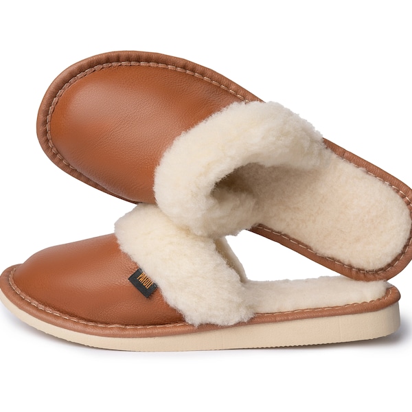 Casual Leather Slippers Lined with Sheep Wool Natural Genuine Leather Couple Warm Slip Shoe Flipflop Soft and Comfortable Sheepskin Slipper