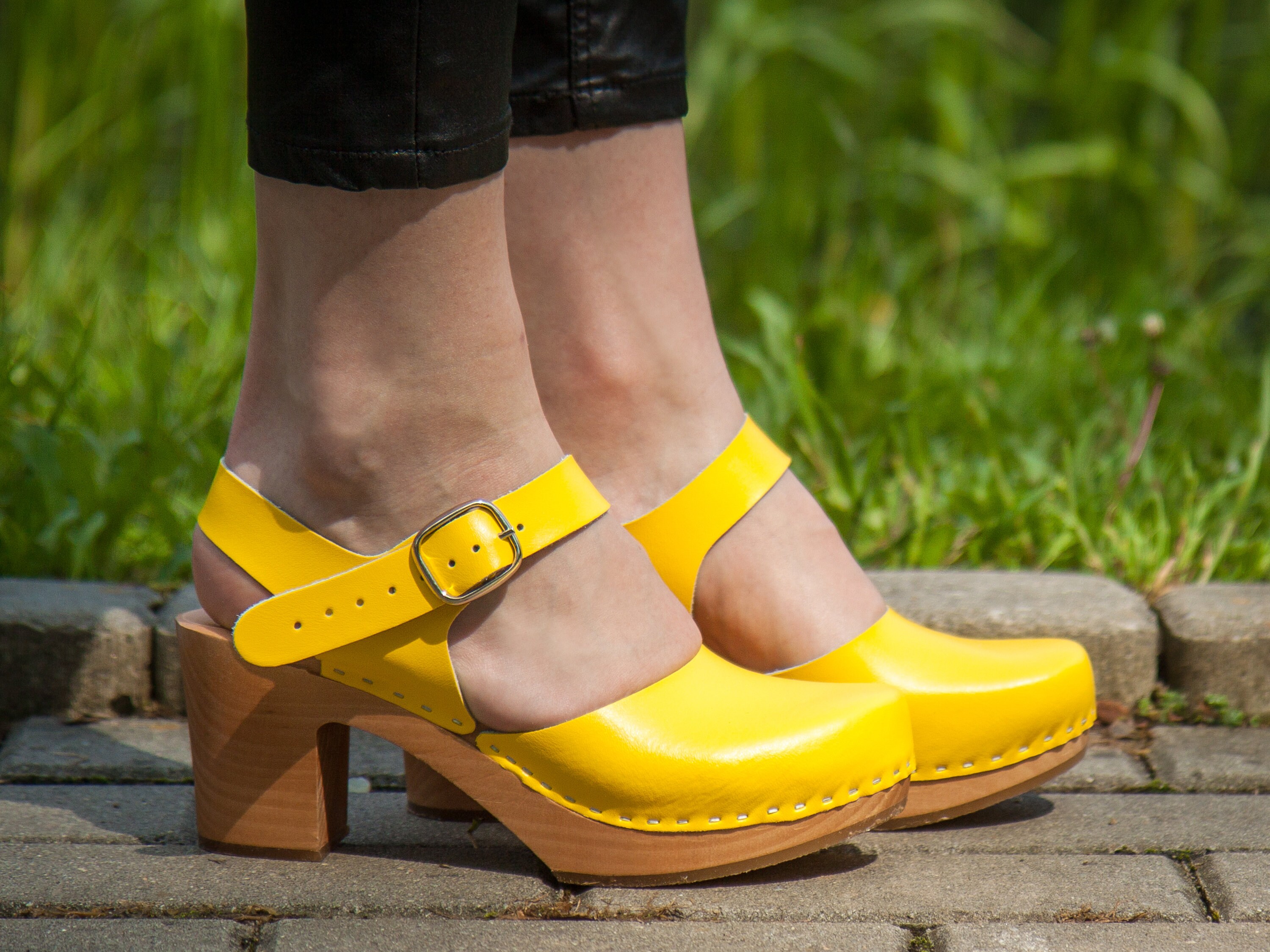 Yellow Mary Jane wooden clogs High heel Clogs Swedish wooden | Etsy
