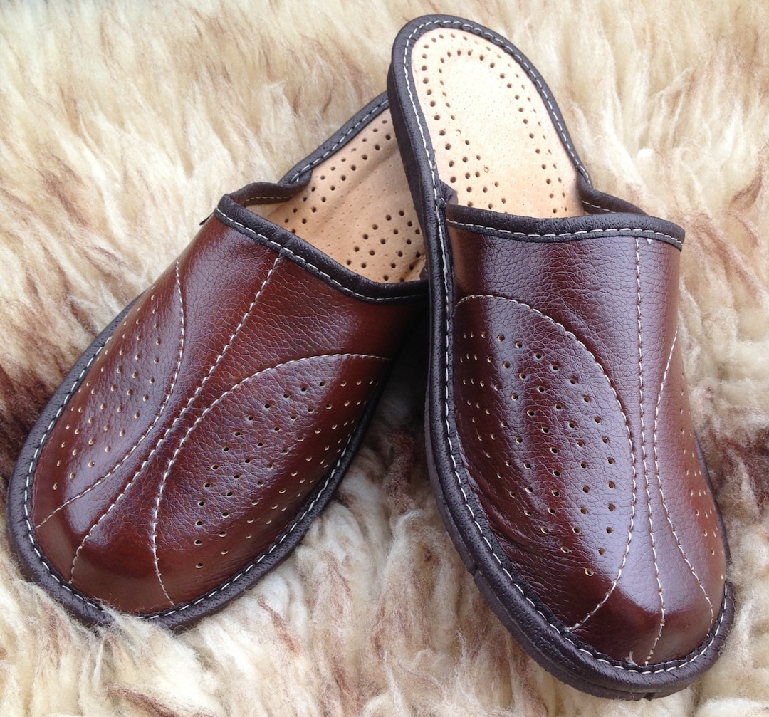 Leather Slippers Mules for Men, Handmade Moroccan Babouche Shoes, Slip