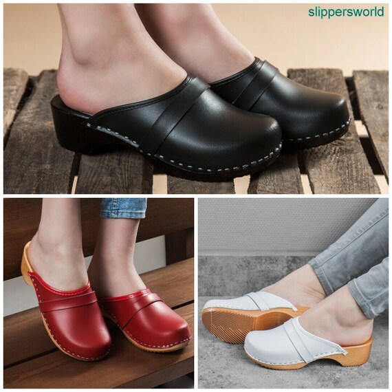 leather clogs with wooden soles