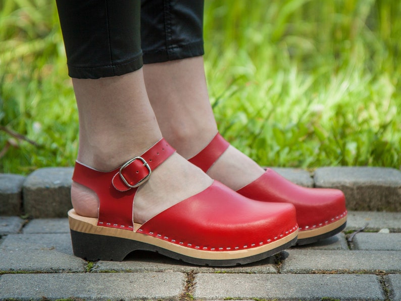 Women's Mary Jane red comfort Clogs Swedish Clogs Women | Etsy