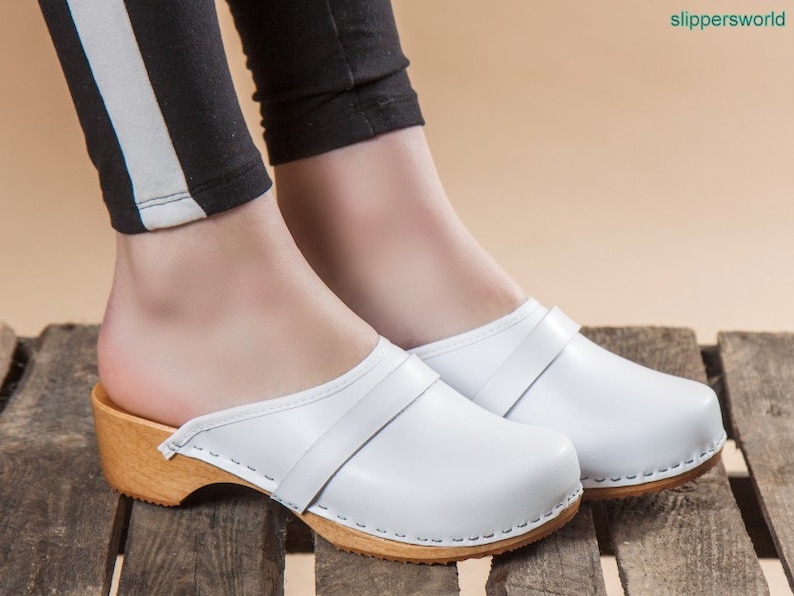 Stunning White Leather Swedish Clogs For Women Women Wooden Etsy 