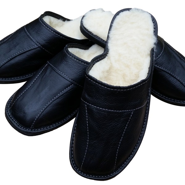 Sheepskin Slippers for Men, Leather Slippers with Fur, Winter Slippers, Handmade Slippers, Warm Slippers, Indoor Slipper | Gift for Him