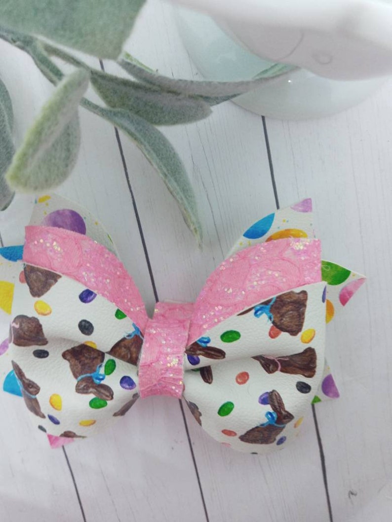 Pink lace glitter chocolate bunny easter egg phoebe hair bow