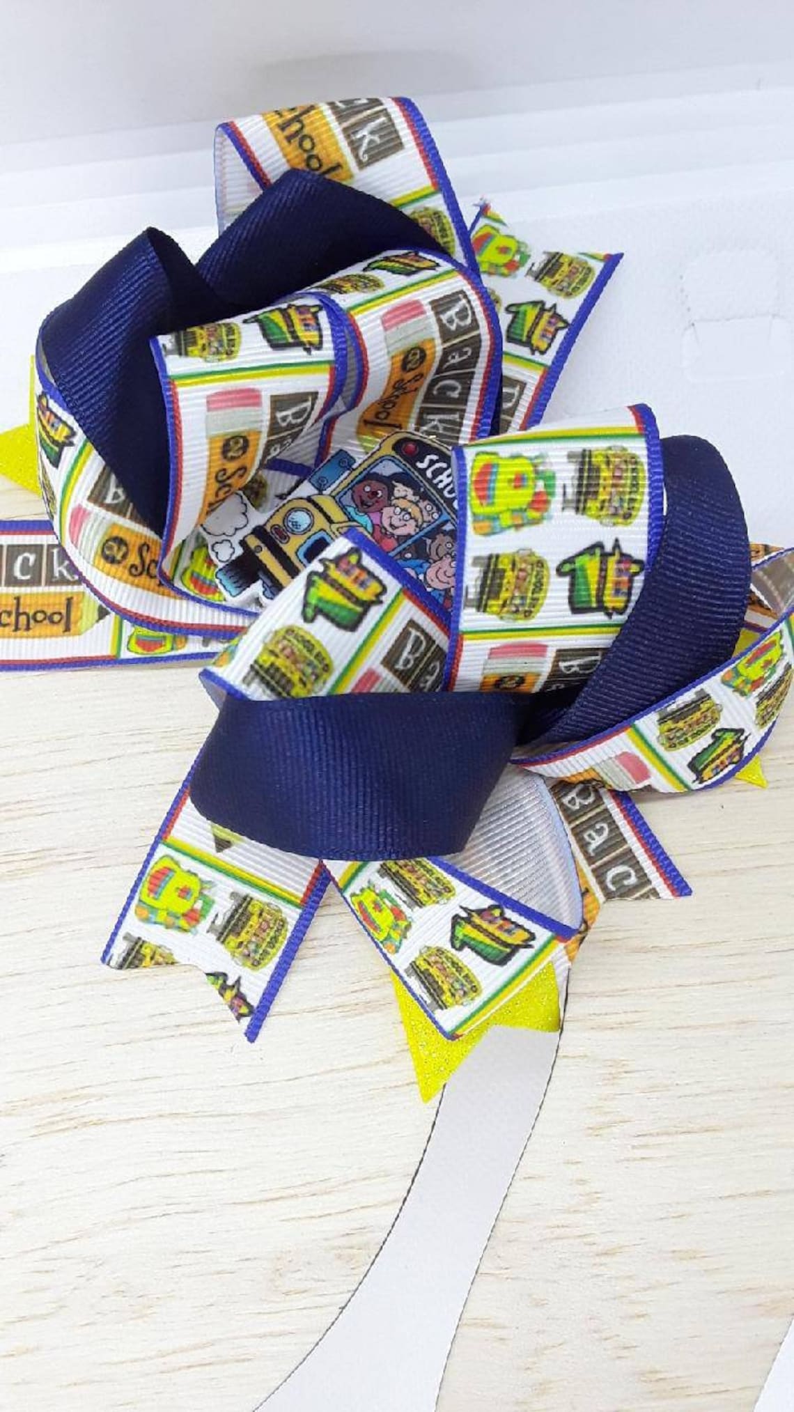 Back to school bus grosgrain ribbon stacked layer hair bow  etsy
