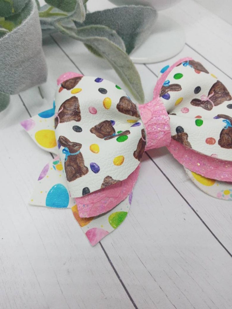 Pink lace glitter chocolate bunny easter egg phoebe hair bow