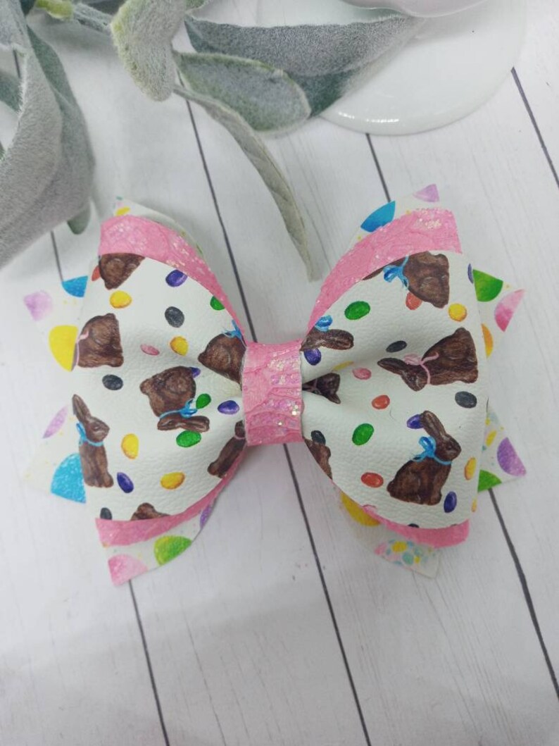Pink lace glitter chocolate bunny easter egg phoebe hair bow