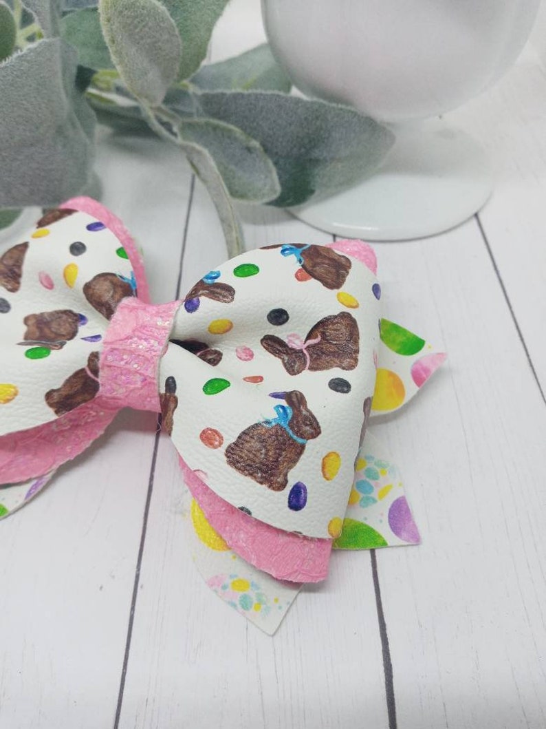 Pink lace glitter chocolate bunny easter egg phoebe hair bow