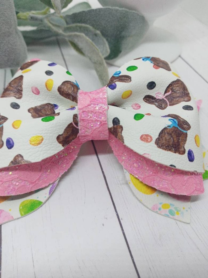 Pink lace glitter chocolate bunny easter egg phoebe hair bow