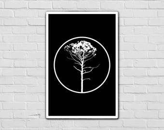 Pine Tree Black And White Digital Print - Tree Of Life - Inverted Colors - Circle - Geometry Art Print - Minimalist Simple Printable Decor