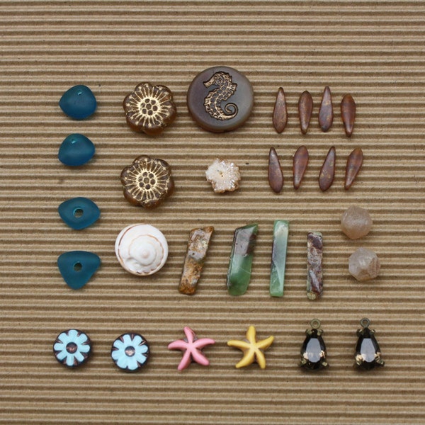 Beach Vibes Bead Bundle Czech glass beads Picasso Sea Glass Crystals Gemstones Charms Free Gift Discount Mix Match Soup