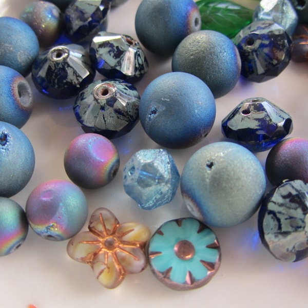 DRUZY Bead Soup Variety Czech Glass Blue Tone Loose DIY Jewelry CLOSEOUT