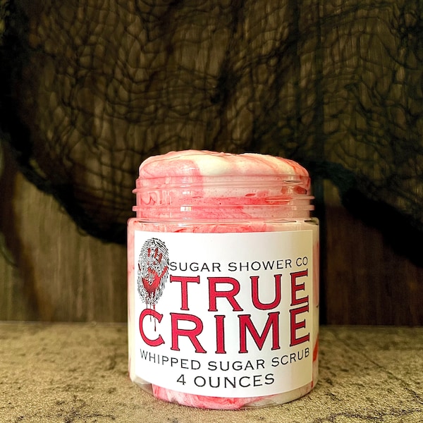 True Crime Foaming Sugar Scrub - Strawberry, Pomegranate, Vanilla Scented - Whipped Soap - Sugar Scrub - Body Wash - Horror Soap - Halloween